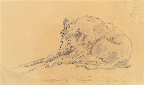 Lying dog Sep sketch by Friedrich Preller the Elder