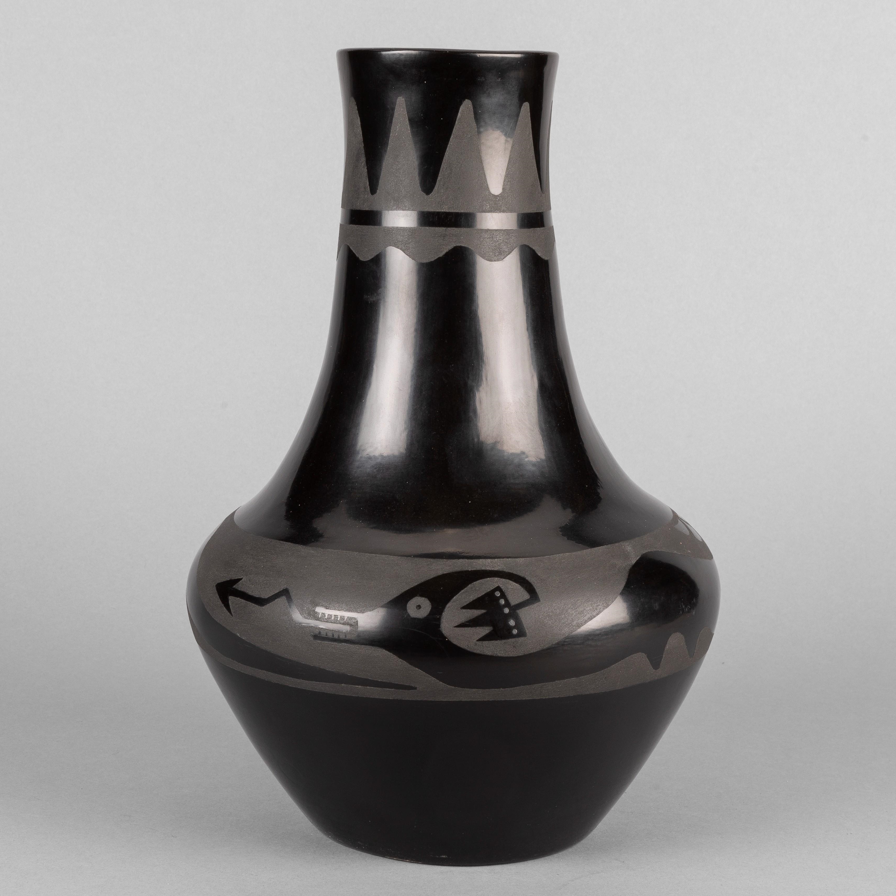 Artwork by Maria Montoya Martinez, Santana Roybal Martinez, Blackware Vase, Made of clay