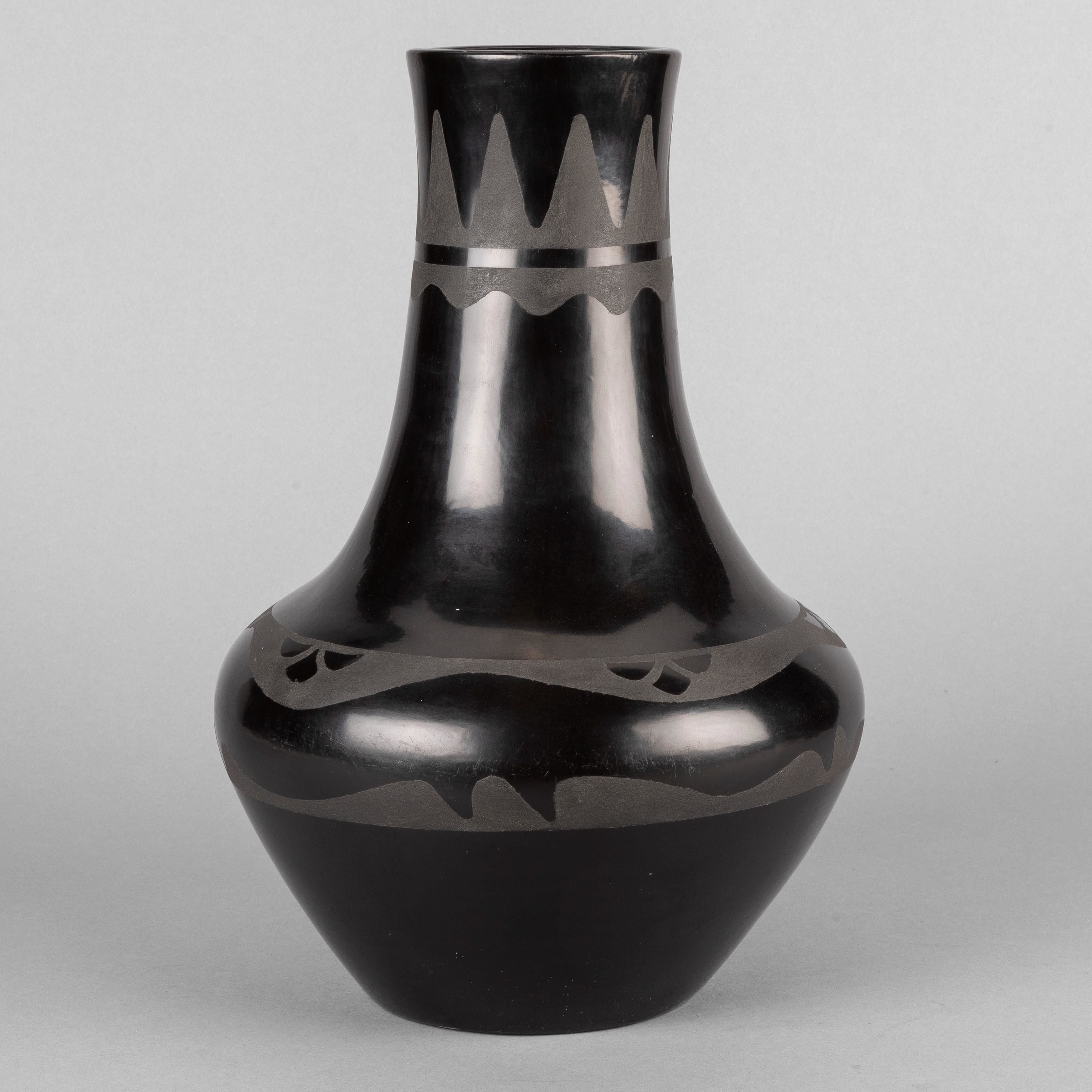 Artwork by Maria Montoya Martinez, Santana Roybal Martinez, Blackware Vase, Made of clay