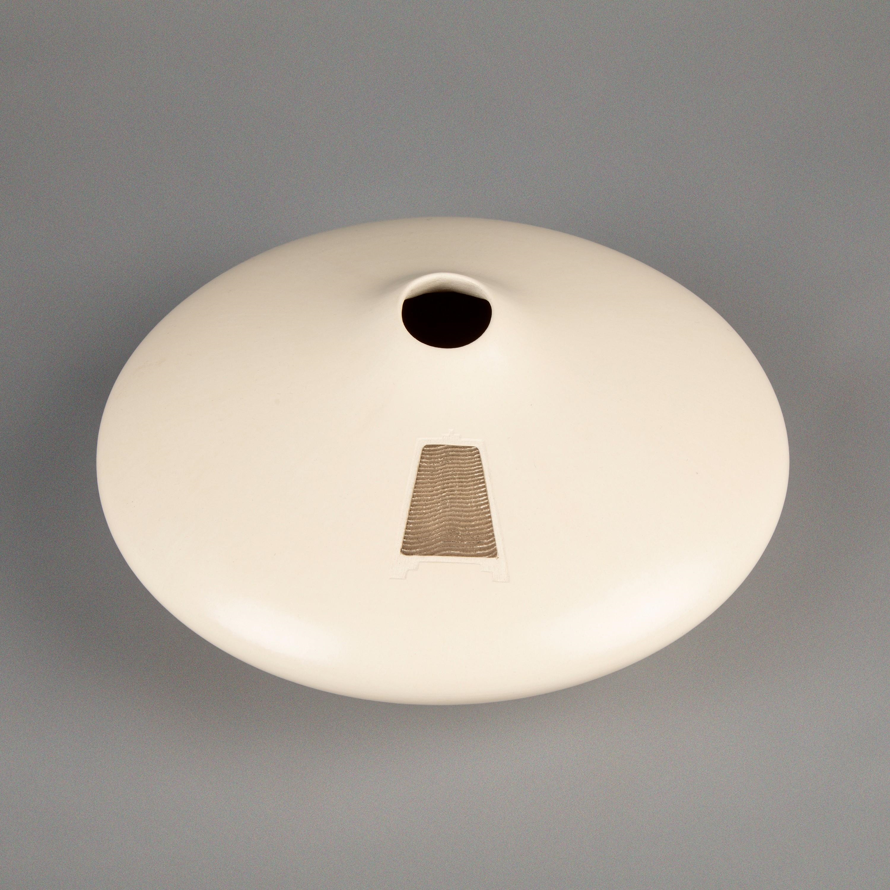 Preston Duwyenie | Whiteware Pot with Silver Cuttlefish Inlay | MutualArt