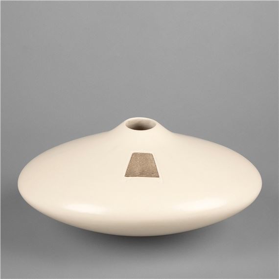Preston Duwyenie | Whiteware Pot with Silver Cuttlefish Inlay | MutualArt