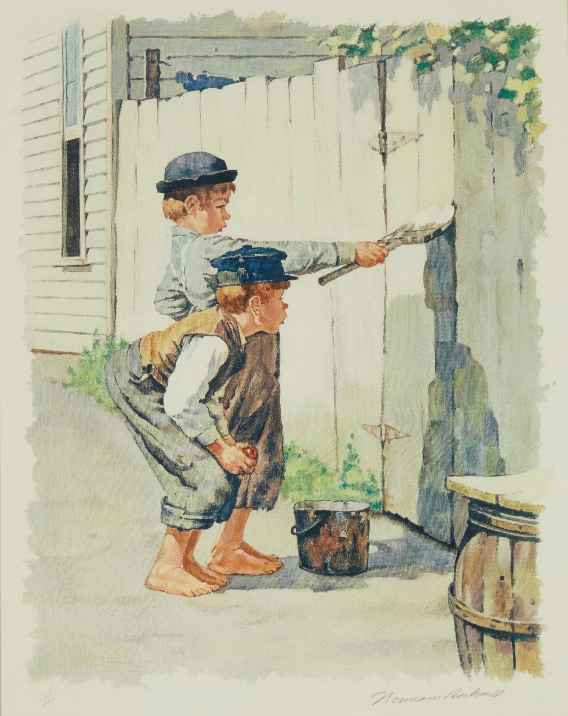 "Whitewashing the Fence" by Norman Rockwell