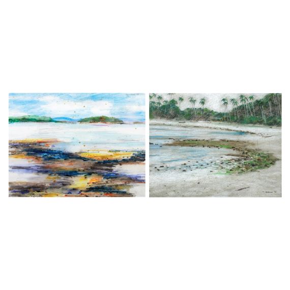 a) Seascape
b) Seashore by Lino Severino, dated 1990