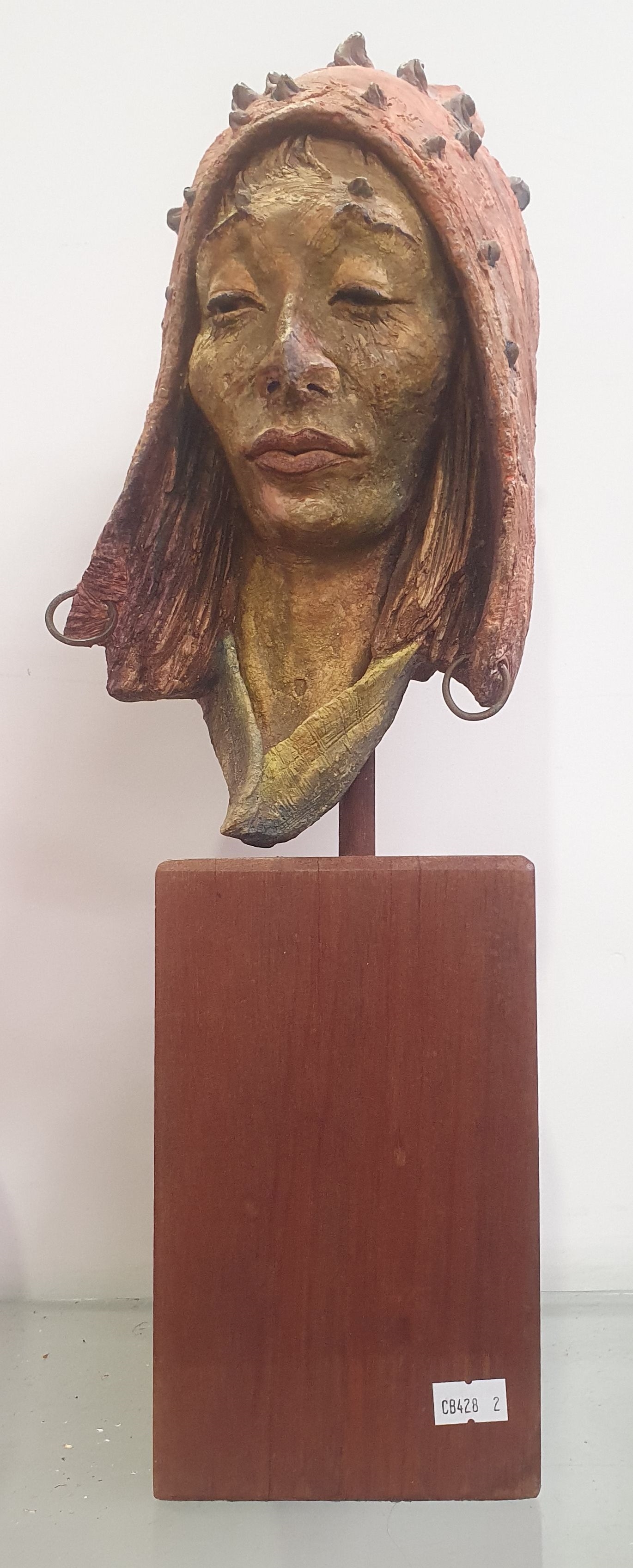 Artwork by Peter Sedcole, 'Bust of a Woman', Made of stoneware on wooden plinth