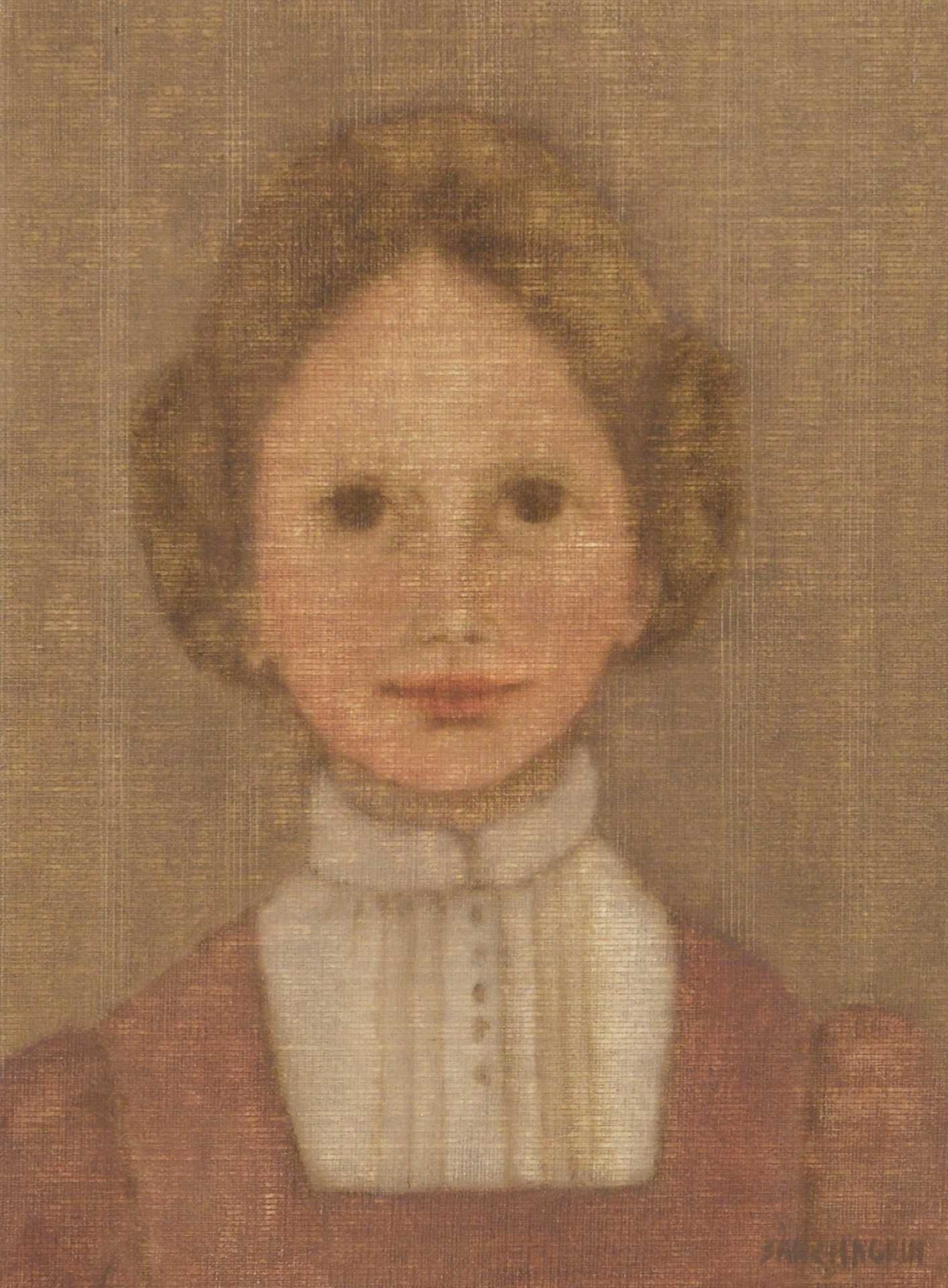 Artwork by Réjanne Sanschagrin, Sanschagrin, Réjane - Portrait de jeune femme, Made of Oil on panel