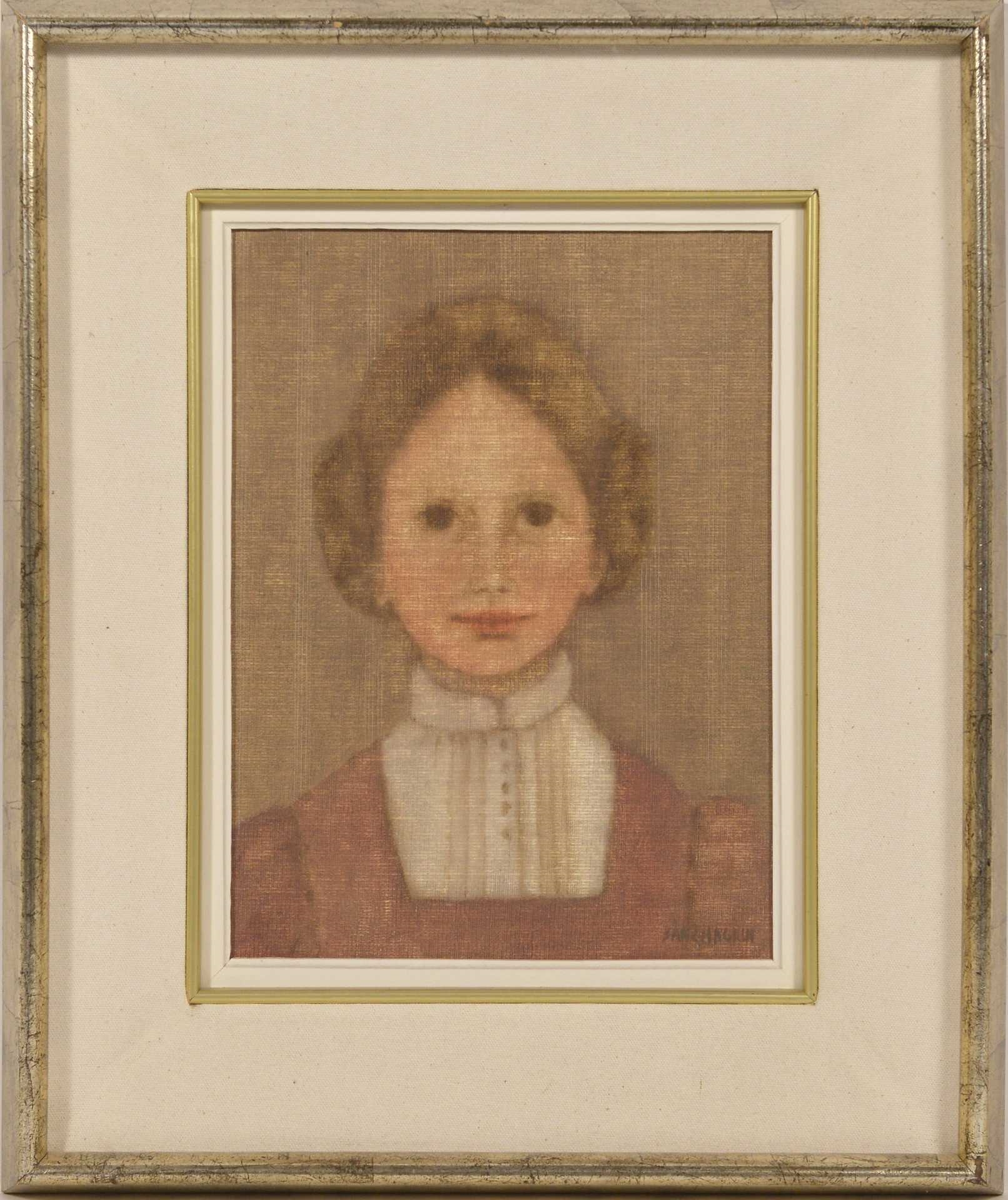 Artwork by Réjanne Sanschagrin, Sanschagrin, Réjane - Portrait de jeune femme, Made of Oil on panel