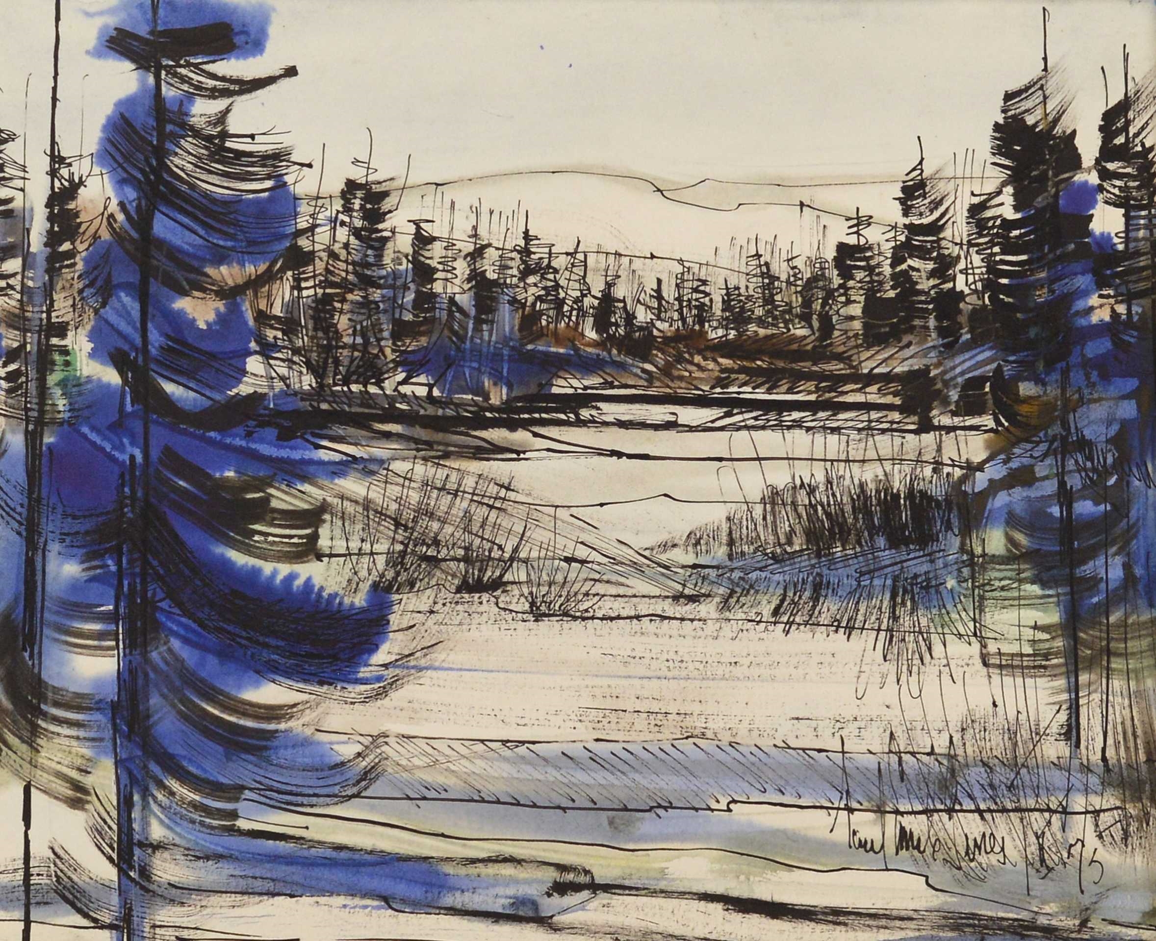 Artwork by Paul-Émile Genest, Paysage, Made of Ink and watercolor on paper