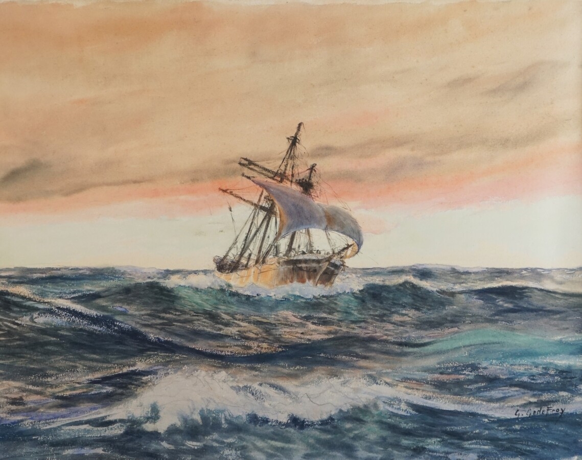 G. Godefroy | Voilier naviguant vent arrière sur une mer formée | MutualArt