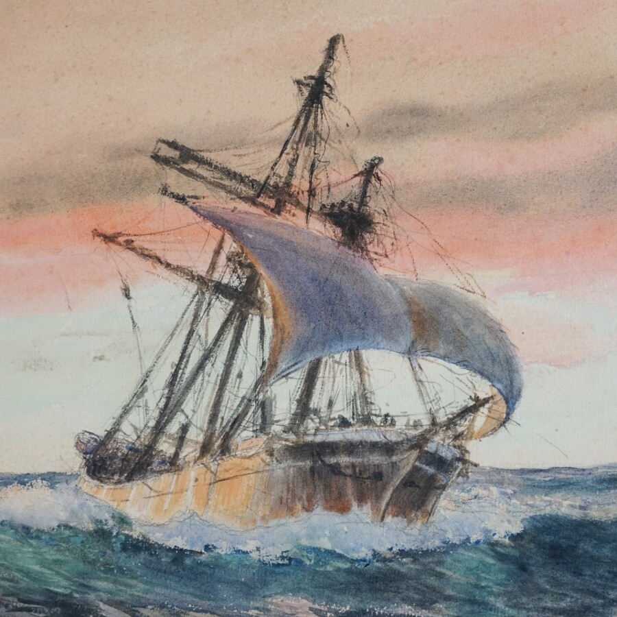 G. Godefroy | Voilier naviguant vent arrière sur une mer formée | MutualArt