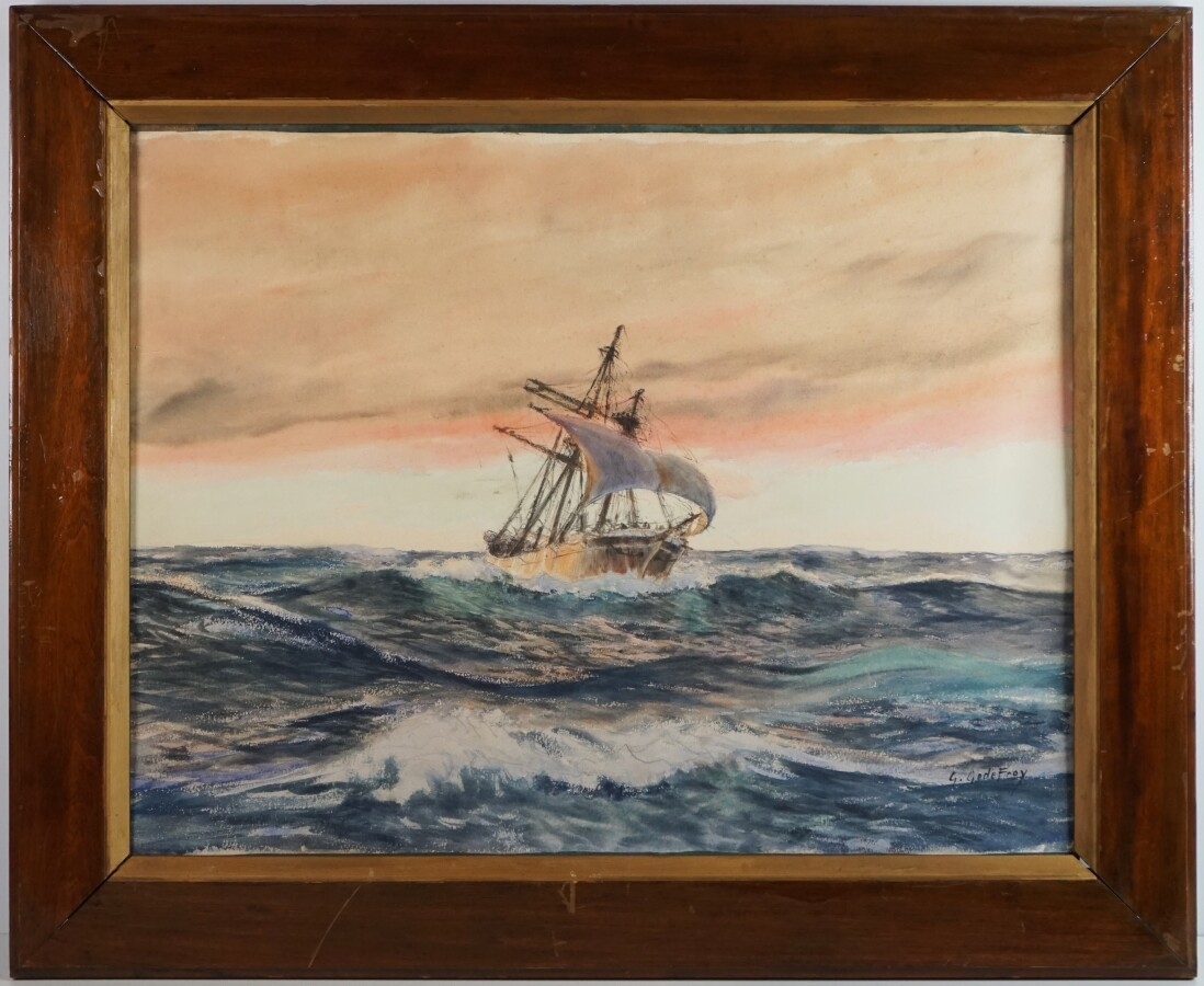 G. Godefroy | Voilier naviguant vent arrière sur une mer formée | MutualArt