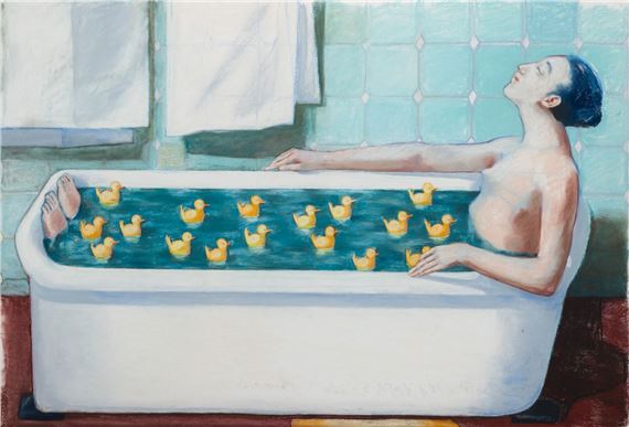 "Z. T. (Meisje in bad)", 1996. Pastel on paper. On a certificate signed and dated. by Juul Kraijer, 1996