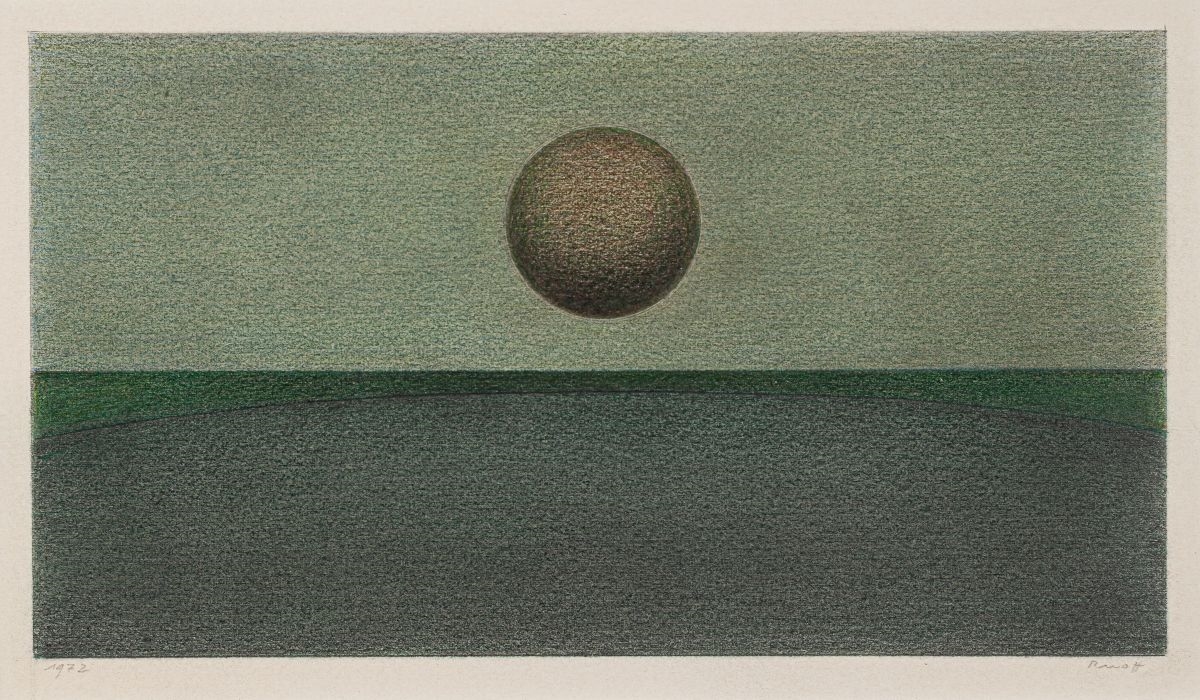 Landscape, 1972. Coloured pencil on paper. Signed and dated. by Fritz Ruoff, 1972