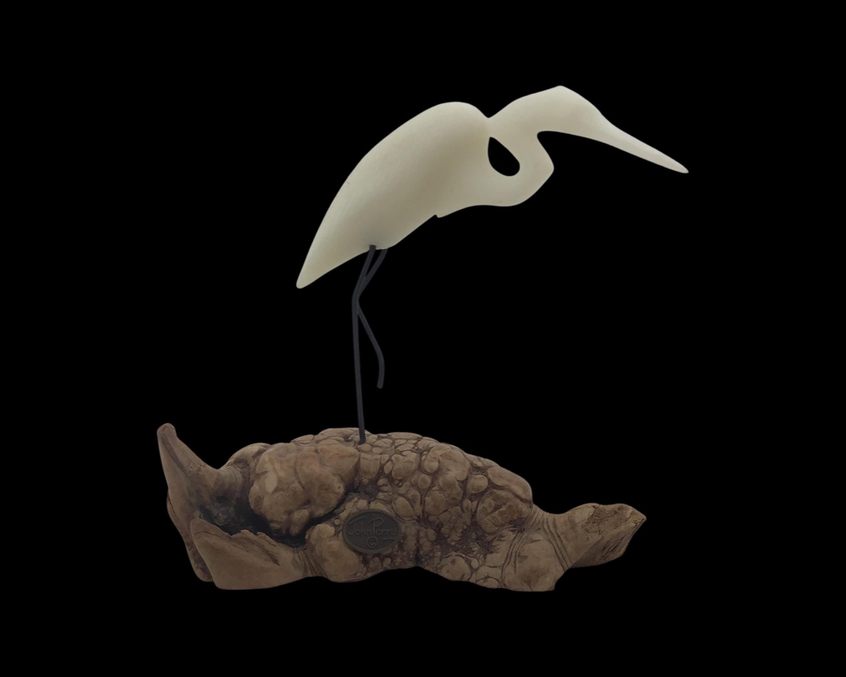 John Perry | Vintage John Perry Resin on Burl Egrets | MutualArt