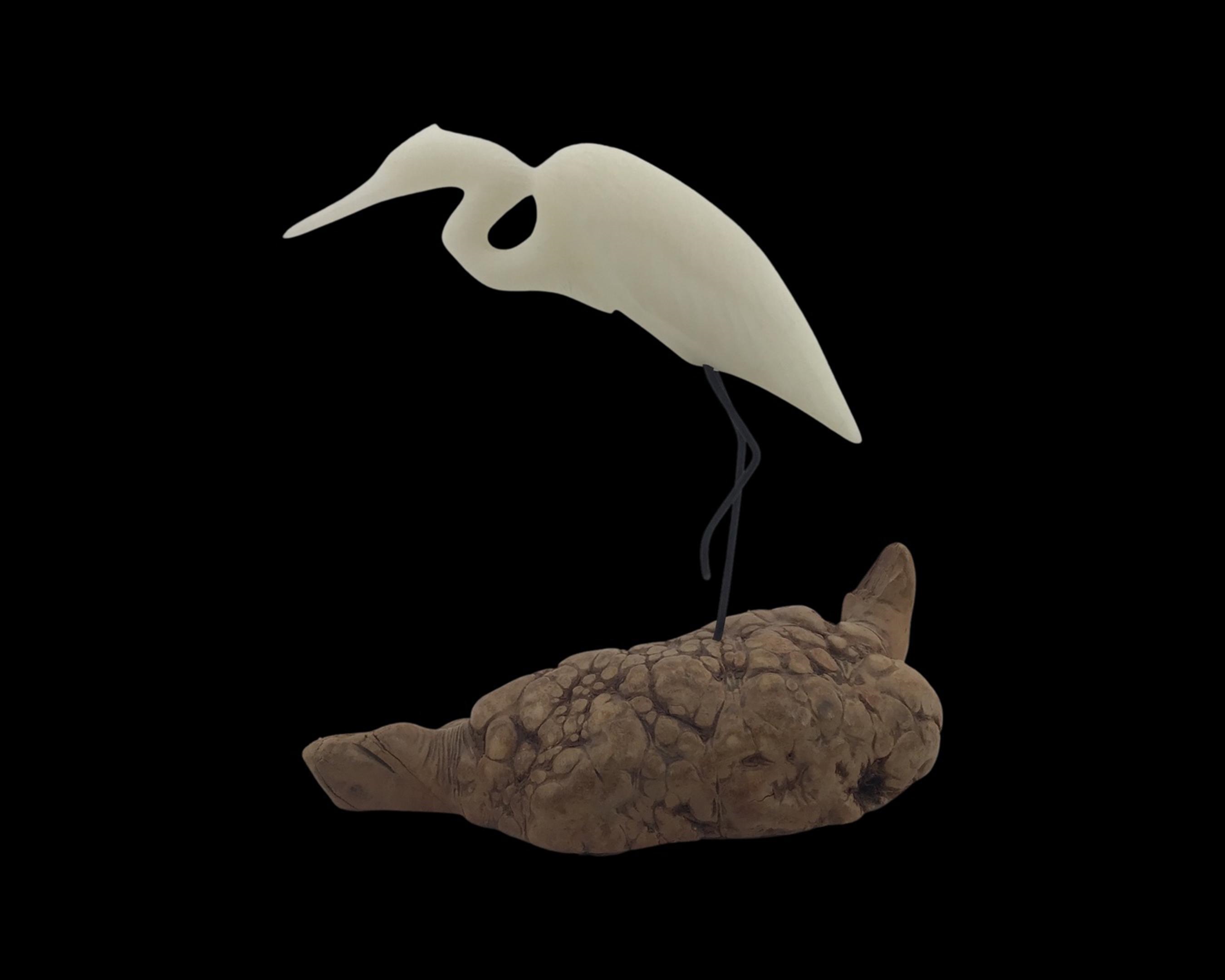 John Perry | Vintage John Perry Resin on Burl Egrets | MutualArt