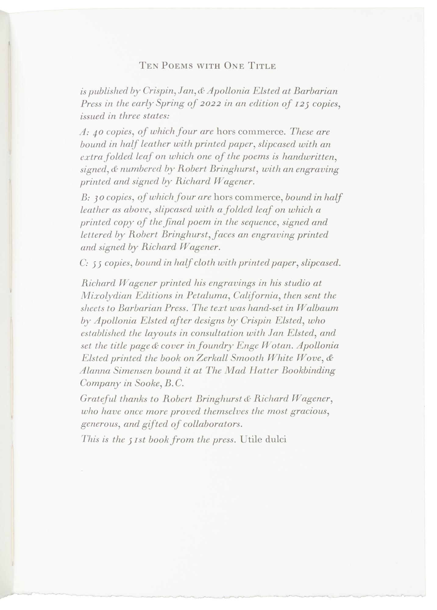 Artwork by Robert Porter Bringhurst, Ten Poems with One Title, Made of wood engravings