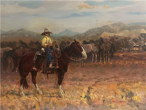 Lelend Beaman  Cowboy Kid Oil On Board by Leland D. Beaman