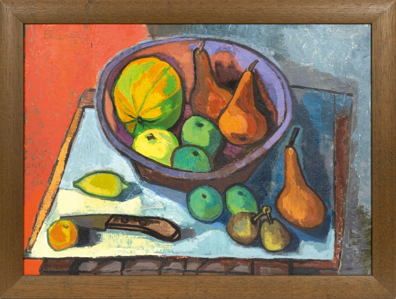 Artwork by Jeane Flieser, Still Life with Fruits, Made of Oil/fibre board