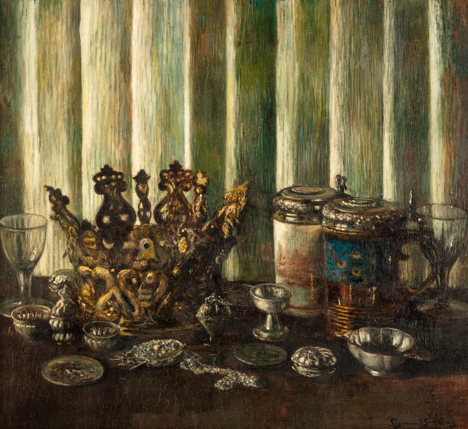 Artwork by Sigmund Sinding, "Stilleben", Made of oil on canvas