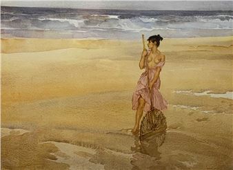 William Russell Flint | Semi-clad fisher girl on the shore | MutualArt
