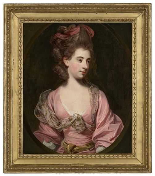 Portrait of a lady, traditionally identified as Mrs. Elizabeth Sheridan (1754-1792), half-length, in a pink dress and gold embroidered sash by Sir Joshua Reynolds
