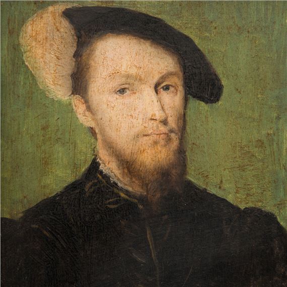 Corneille de Lyon | portrait of a gentleman with barret in front of ...