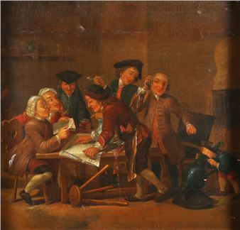 A Group of Gentlemen around a Table with a Map of Bohemia in a Tavern Interior - Czech School, 18th Century