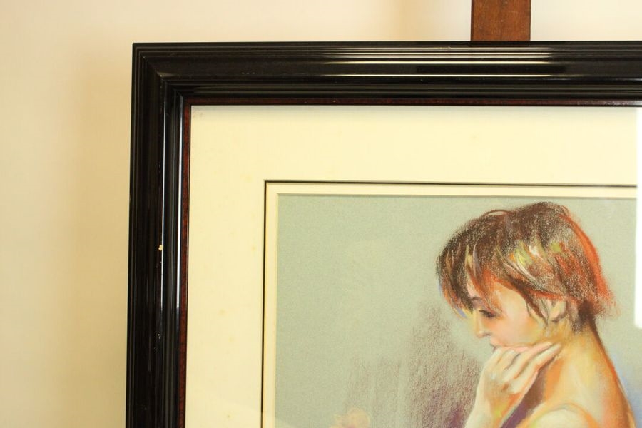 Artwork by Salvador González Olmedo, . "Young Woman with a Bouquet of Flowers" and "Young Woman with a Pink Skirt", Made of pastel drawings on paper