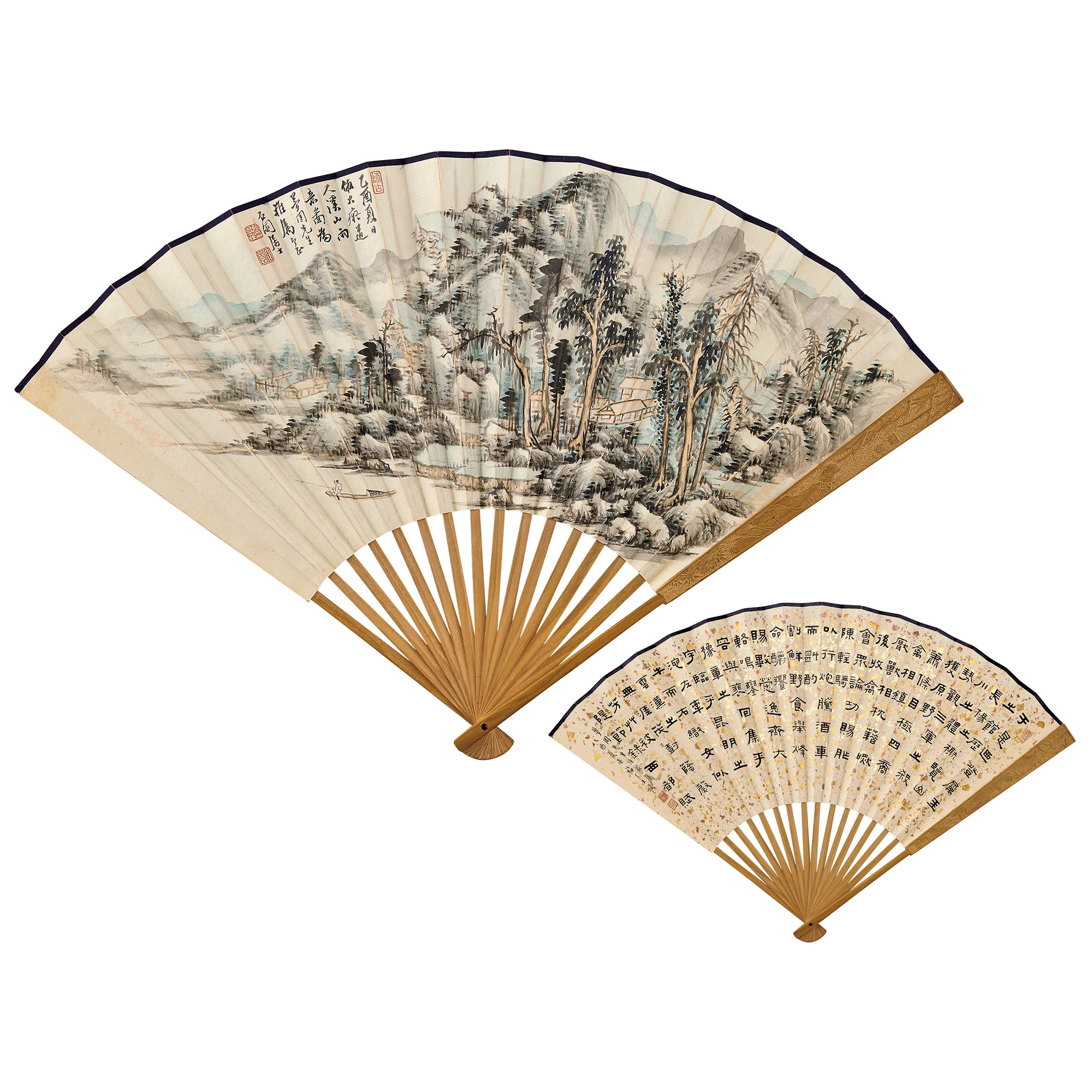 Artwork by Wang Fu'an, Zhang Shiyuan, Shanshui imitation Da Chi Shanshui official script, Made of Ink and color on paper Gold sprinkled on paper