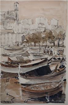 Personnages sur le port à Cannes - Roger Vuillem 