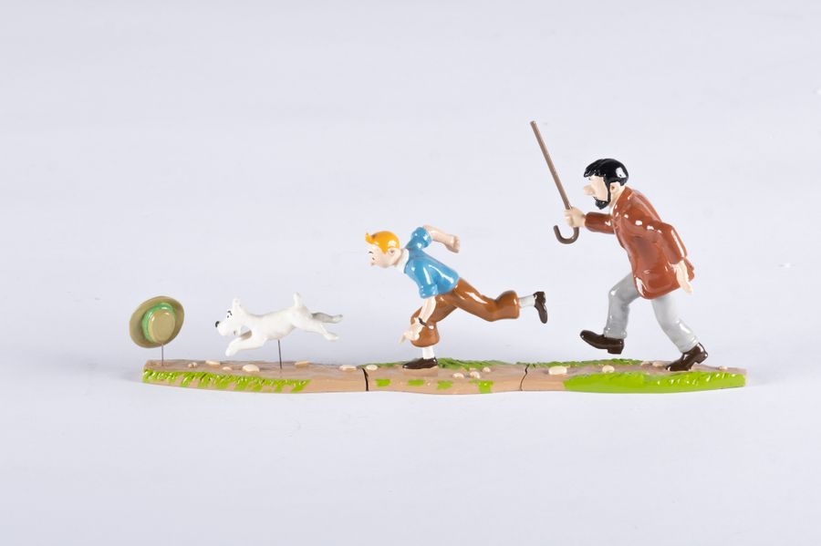 Tintin, Snowy and Haddock pursuit by Hergé