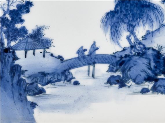 Chinese School, 19th Century | 清末民初青花山水瓷板| MutualArt