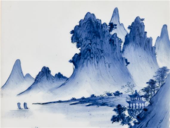 Chinese School, 19th Century | 清末民初青花山水瓷板| MutualArt