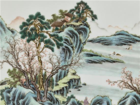 Chinese School, 19th Century | 清末民初粉彩《山水》瓷板| MutualArt