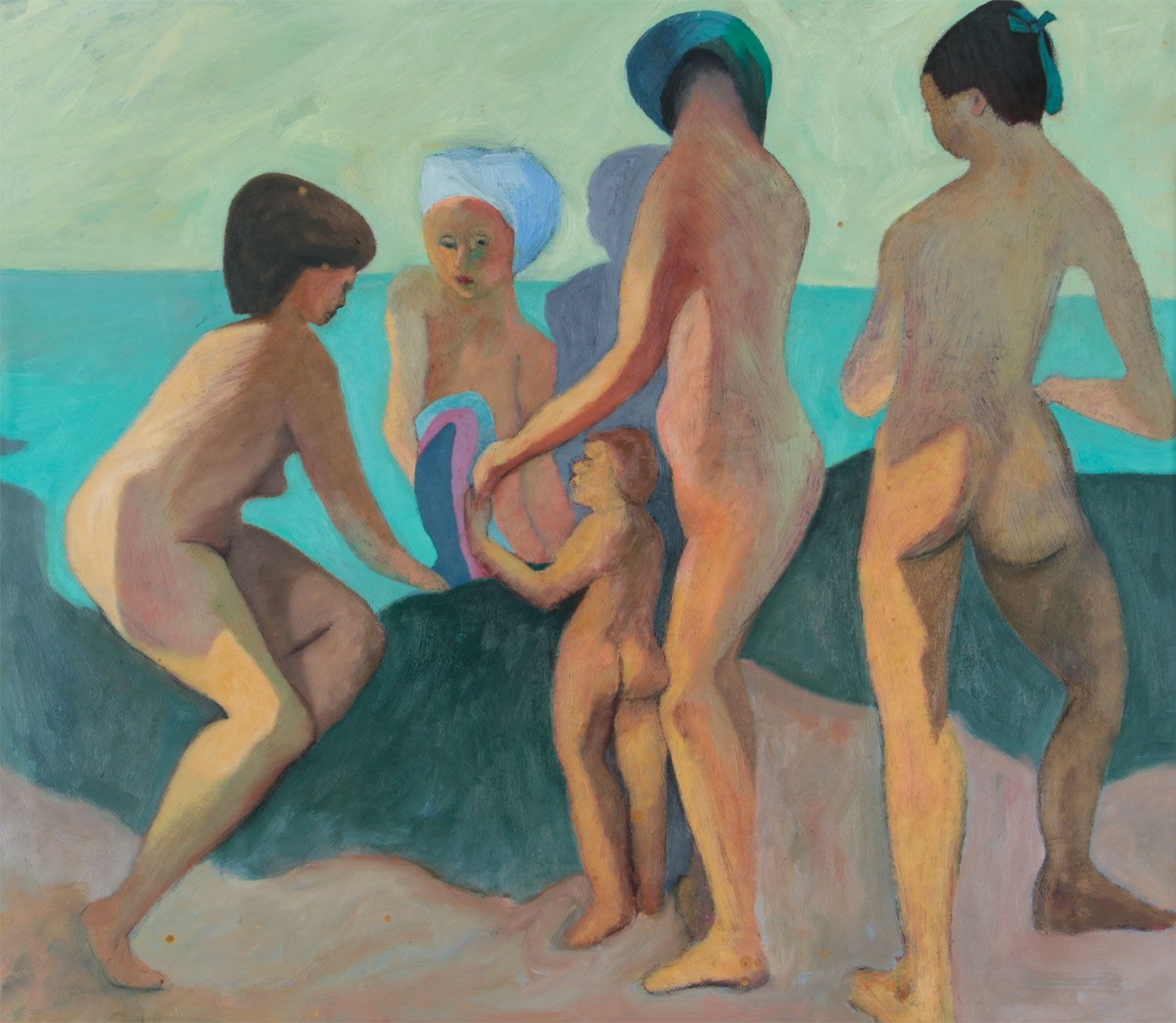 Artwork by Bernadette Mccormack, CHILD BATHERS, Made of OIL ON BOARD