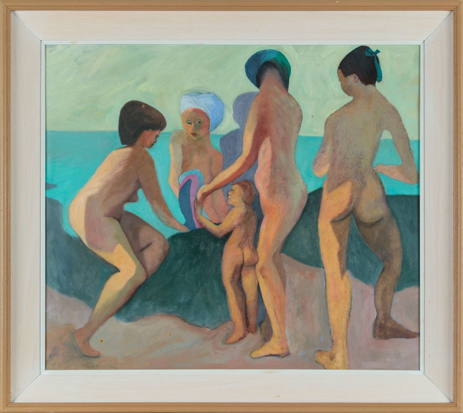 Artwork by Bernadette Mccormack, CHILD BATHERS, Made of OIL ON BOARD