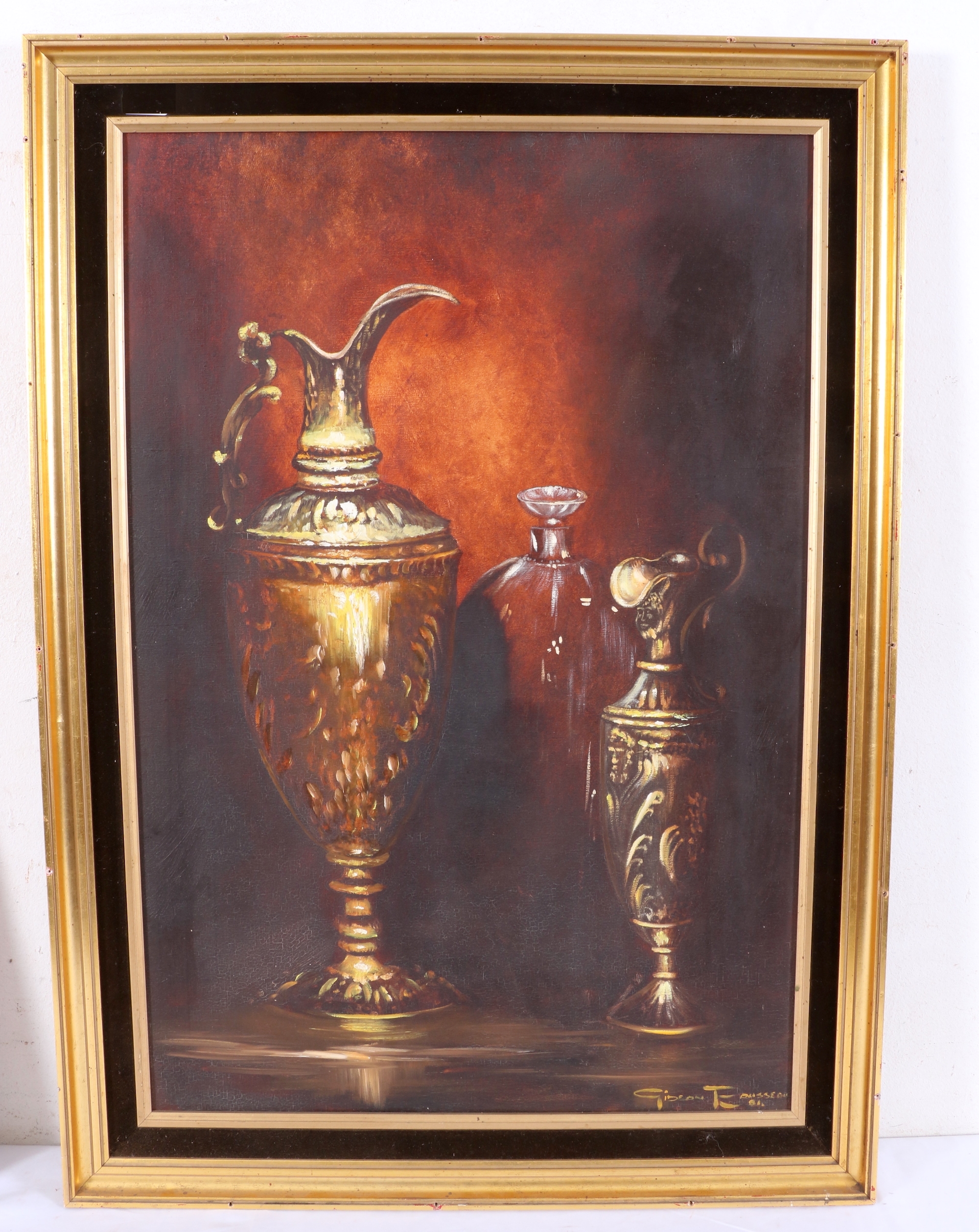 Artwork by Gideon Rousseau, COPPER VASES STILL LIFE, Made of oil on canvas on board