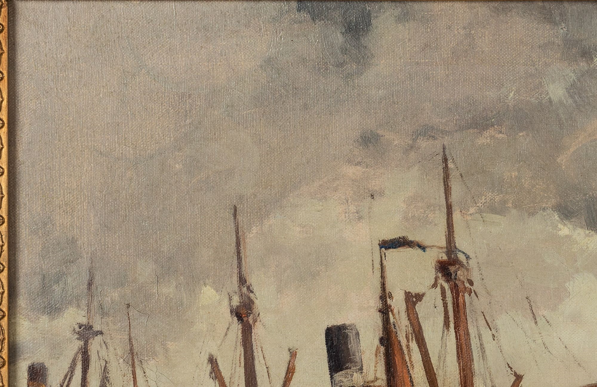 Artwork by Willem Horselenberg, Steamship in Harbor, Made of Oil on Canvas