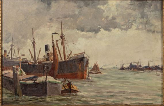 Steamship in Harbor by Willem Horselenberg