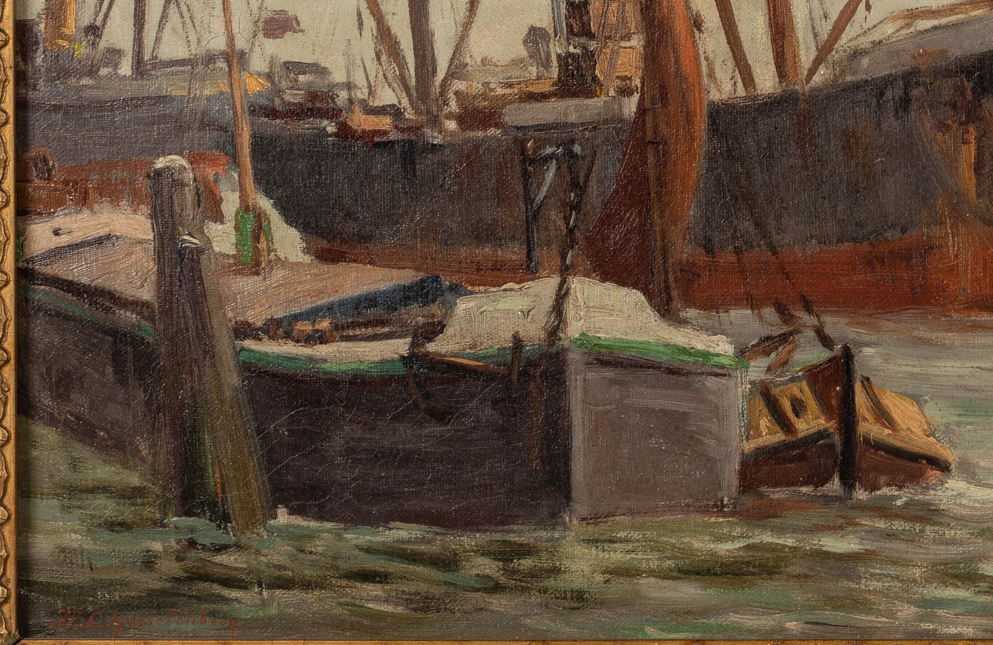 Artwork by Willem Horselenberg, Steamship in Harbor, Made of Oil on Canvas