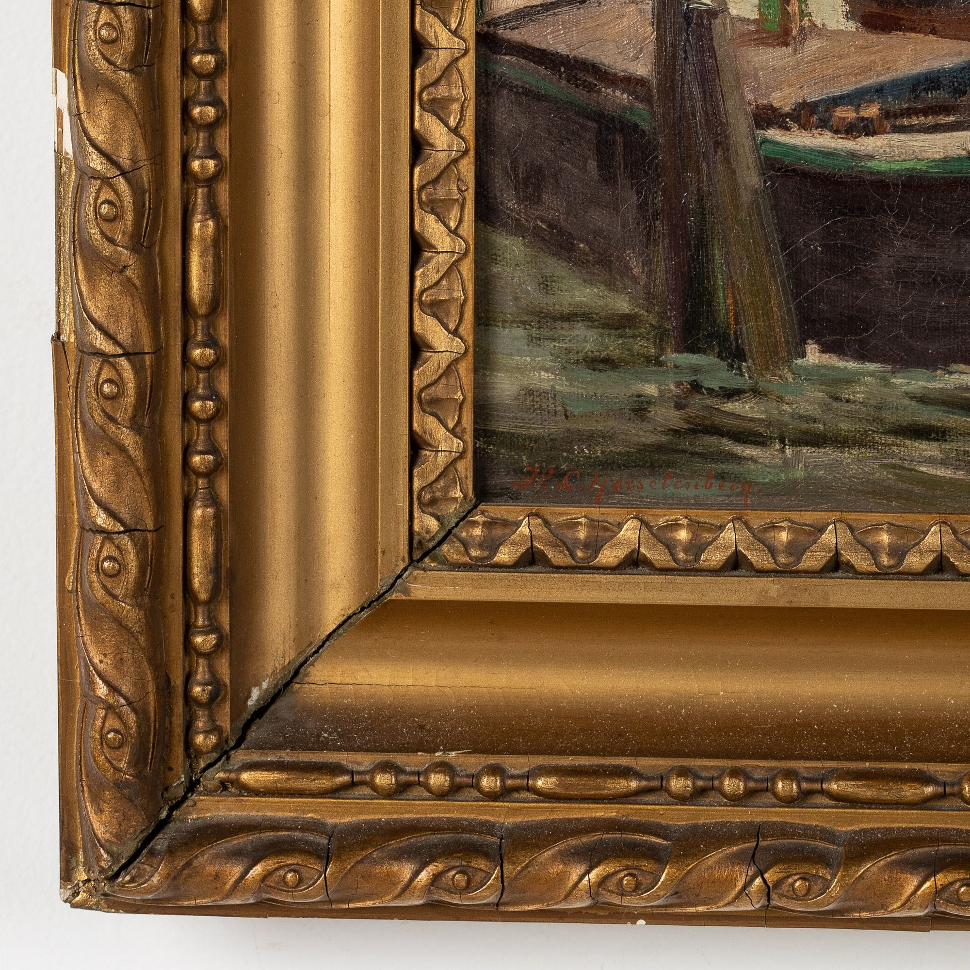 Artwork by Willem Horselenberg, Steamship in Harbor, Made of Oil on Canvas