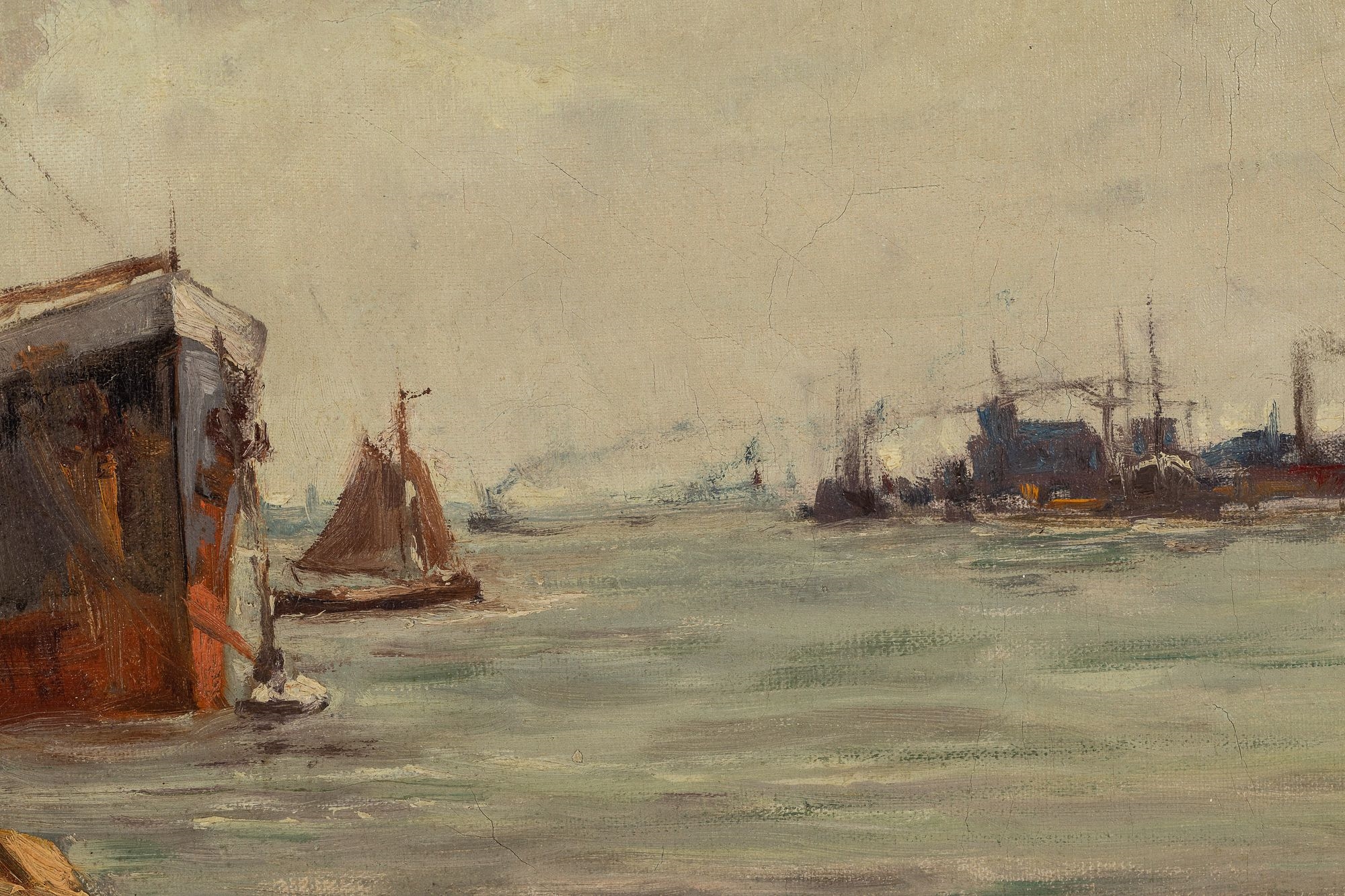 Artwork by Willem Horselenberg, Steamship in Harbor, Made of Oil on Canvas