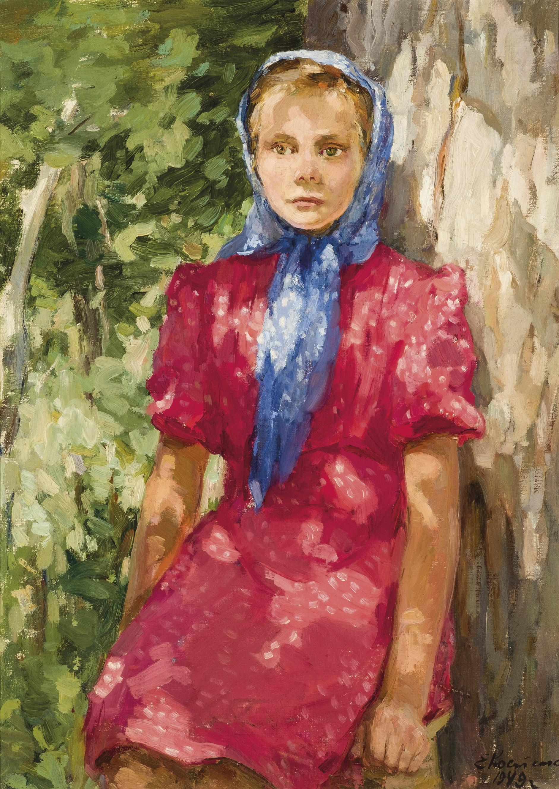 Artwork by Elena Mikhailovna Kostenko, Niña bajo un árbol, Made of oil on canvas