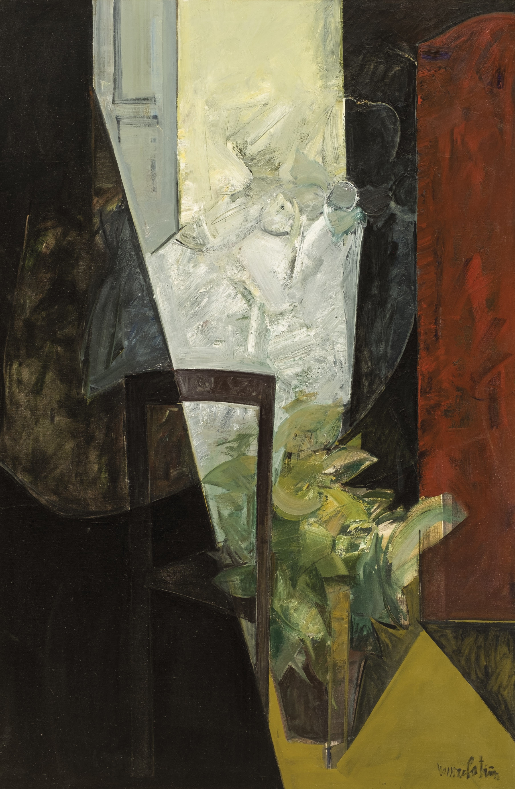 Artwork by Manuel Narvaez Patiño, El biombo rojo, Made of oil on canvas