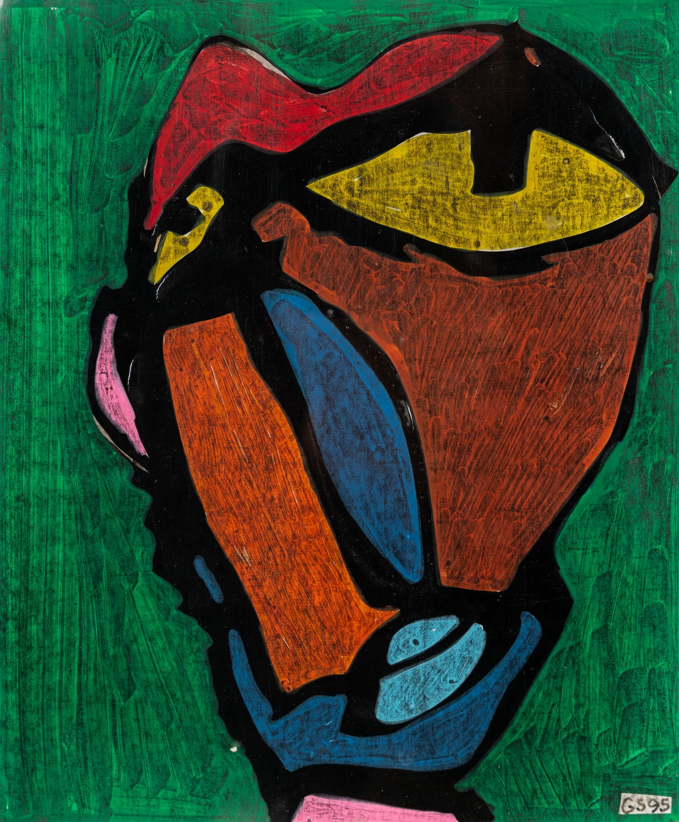 Artwork by Gérard Sendrey, Untitled (Heads) (two works), Made of mixed media on cardboard