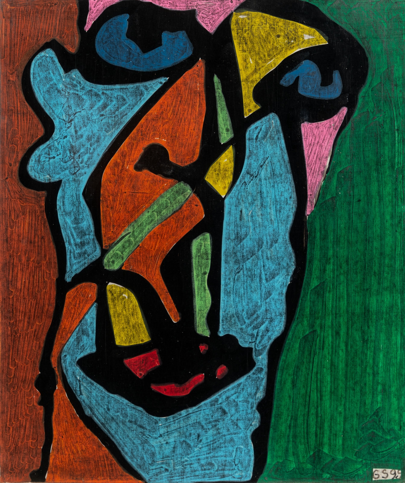 Artwork by Gérard Sendrey, Untitled (Heads) (two works), Made of mixed media on cardboard