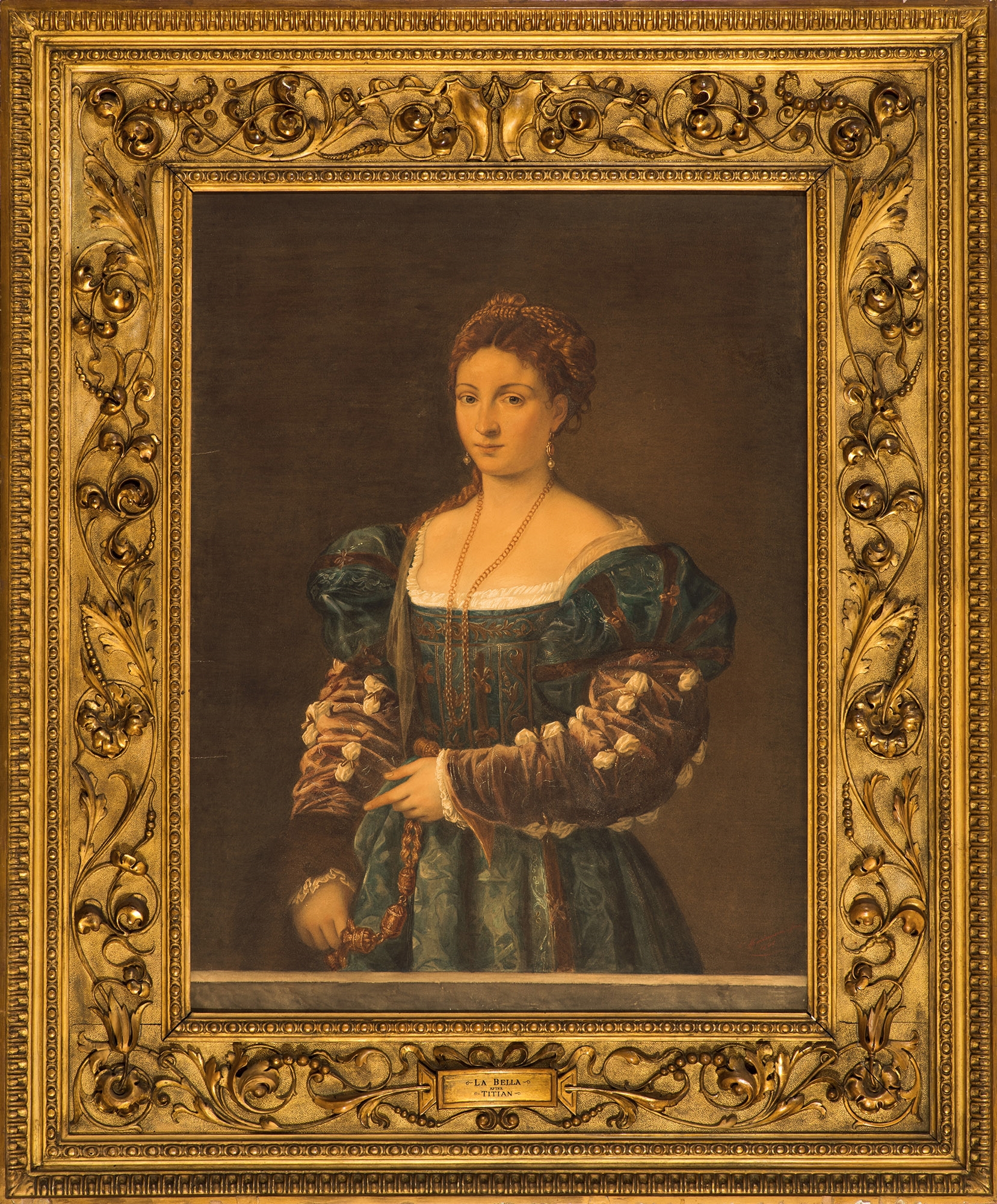 Artwork by Cesare Mariannecci, Copy from Titian Vechellio's painting "Beauty", Made of Paper on canvas, graphite pencil, watercolor, whitewash