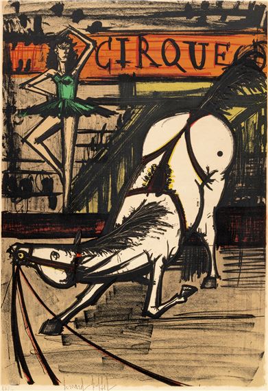 ベルナール・ビュッフェ、「LE CIRQUE-L'ecuyere」 Bernard Buffet | L'ecuyere from MON CIRQUE (1968) | MutualArt
