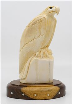 Sam Dimmick Alaskan Inuit Carved Eagle on Stand 8'' - Sam Dimmick