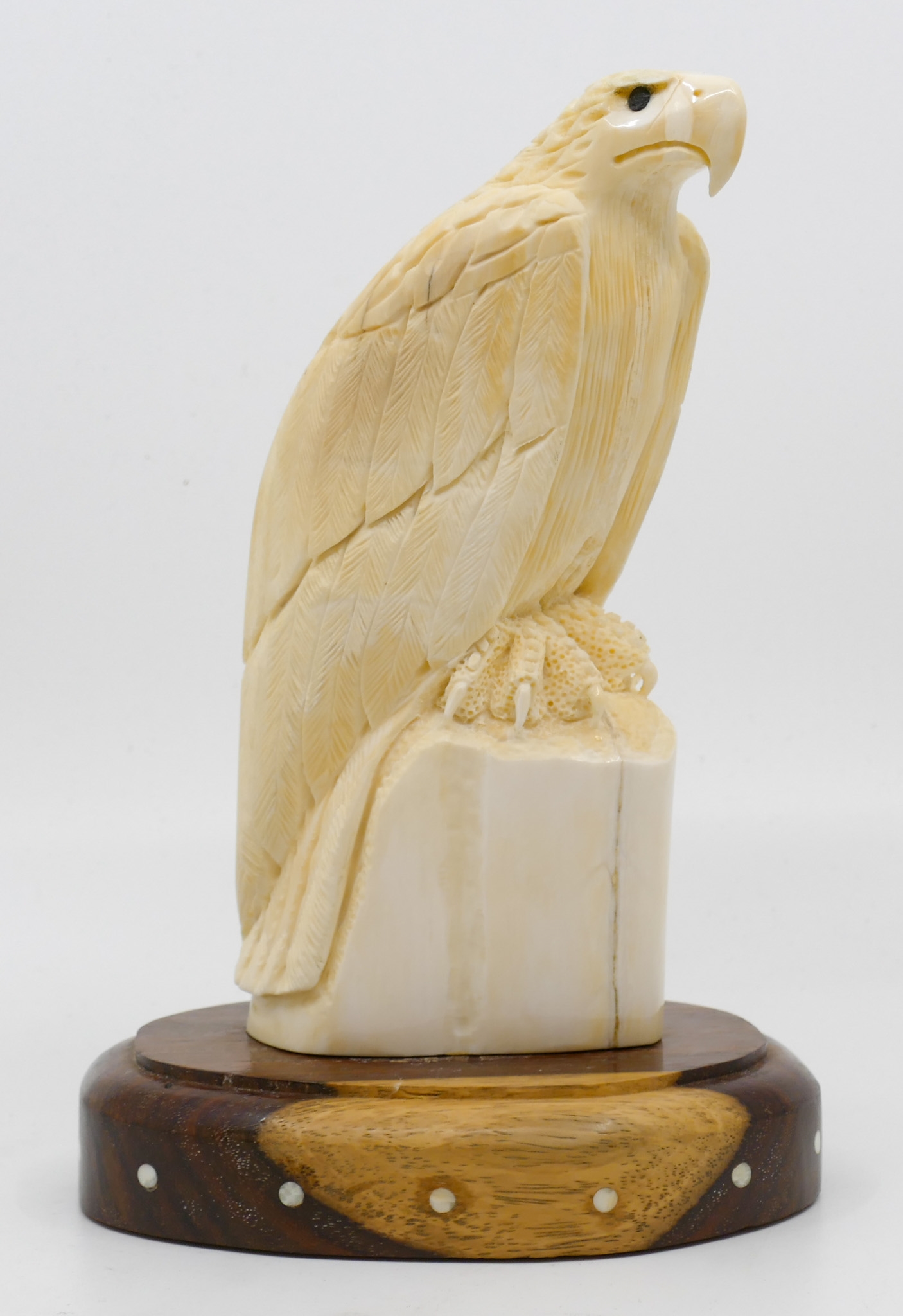 Artwork by Sam Dimmick, Sam Dimmick Alaskan Inuit Carved Eagle on Stand 8''