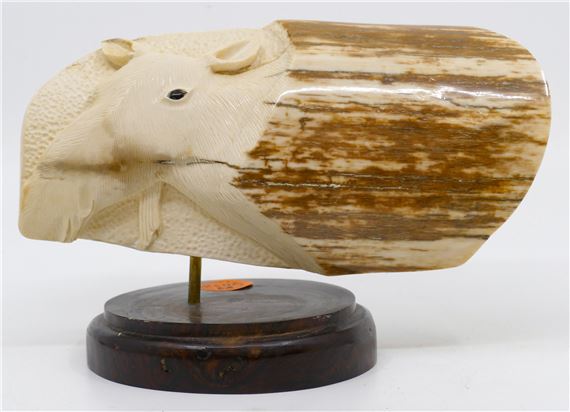 Sam Dimmick Inuit Relief Carved ''Moose'' Fossilized Tusk Piece 7''